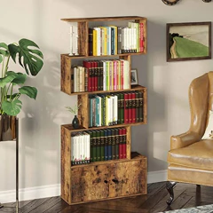 Biblioteca Con Gabinete Y Estantes De Madera Marrón.