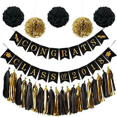 Decoraciones De Fiesta De Graduación En Negro Y Dorado