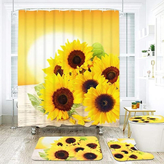 Juego De 4 Cortinas De Ducha De Girasoles Con Alfombra - comprar online