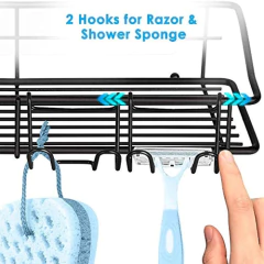 Estantería De Baño Adhesivo Con Ganchos 2 Niveles, Negro - comprar online