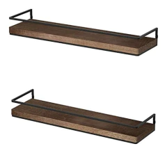 Estantería Flotante De Madera Color Marrón Y Negro/2 Piezas.