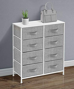 Cómoda De Metal Blanco Y Con 8 Cajones De Tela Color Gris. - comprar online