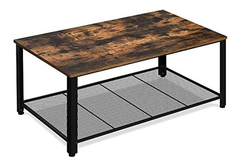 Mesa De Centro De Metal Y Madera Color Negro Y Marrón.