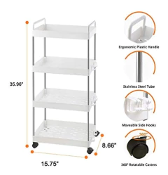Estantería Móvil De Metal Y Plástico Color Blanco/4 Niveles - comprar online