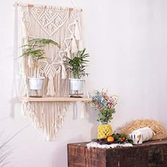 Estantería Colgante De Madera Y Macramé, Color Beige