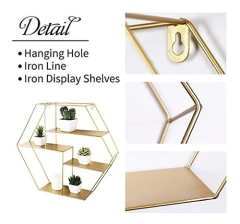 Estantería Flotante De Hierro Color Dorado/3 Niveles. - tienda online