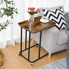 Mesa Auxiliar Móvil De Metal Negro Y Madera Marrón. - tienda online