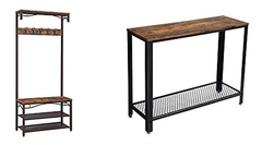 Mesa Auxiliar Y Perchero De Metal Negro Y Madera Marrón.