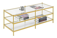 Mesa De Centro Metal Dorado Y Vidrio Templado De 3 Niveles. - comprar online