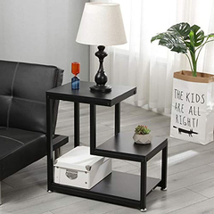 Mesa Auxiliar De Madera, 3 Niveles, Color Negro