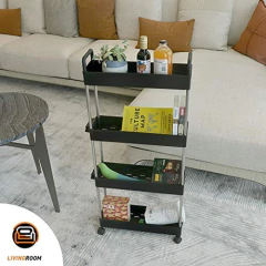 Estantería Móvil De Metal Y Plástico Negro 4 Niveles. - tienda online