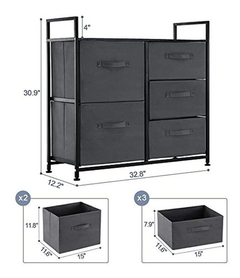Cómoda De Acero Y Mdf Color Negro Con 5 Cajones. - tienda online
