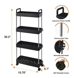 Estantería Móvil De Metal Y Plástico Negro 4 Niveles. - comprar online
