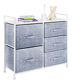 Cajonera De Acero Con 5 Cajones De Tela Color Gris Y Blanco.