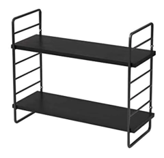 Estantería Flotante De Madera Color Negro De 2 Niveles.
