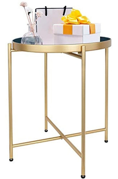 Mesa Auxiliar Plegable De Metal Color Dorado.