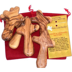 Seis Cruces De Madera De Olivo Con Bolsas De Terciopelo