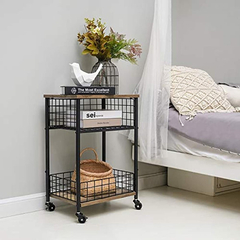 Mesa Auxiliar Móvil De Madera Y Metal Color Negro/3 Niveles. - Danielle's Store