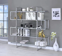 Estantería De Metal Plateado Y Vidrio/5 Niveles. - tienda online