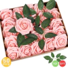 Paquete De 50 Rosas Artificiales De Aspecto Real Con Tallo