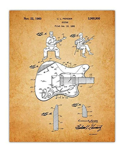 Vintage Fender Guitar Poster Patent Prints - Set Of 4 8x10 U - comprar online