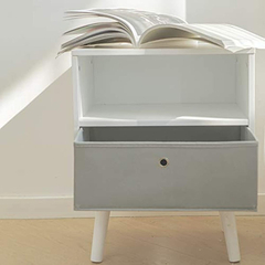 Mesa De Noche Con Cajón Y Estante De Madera Color Blanco.