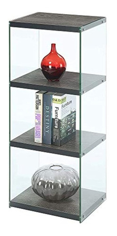 Estantería De Madera Y Cristal,color Gris/4 Niveles. en internet