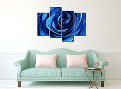 Cuadro Decorativo De 4 Pligues Para Pared Floral, Azul en internet