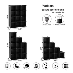 Estantería Modular De Plástico Y Metal Color Negro/12 Cubos. - tienda online