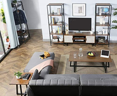 Mueble Para Tv Con Estantes De Madera Color Marrón Y Beige. en internet