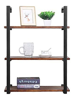 Estantería Flotante De Metal Negro Y Madera Marrón 3 Niveles - comprar online