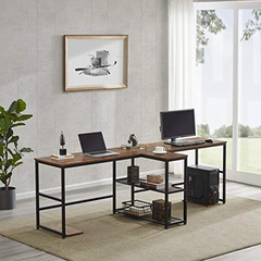 Escritorio Para Pc Con Estante De Metal Negro-madera Marrón. - comprar online