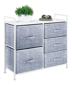 Imagen de Cajonera De Acero Con 5 Cajones De Tela Color Gris Y Blanco.