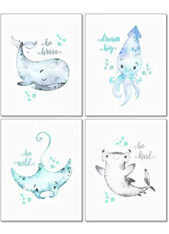 Confetti Fox Sea Nursery Pictures Wall Art Decor