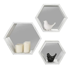 Estantes Flotantes De Pared Hexagonales Blancos Con Respaldo - tienda online