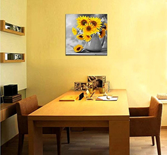 3 Piezas De Arte De Pared De Lona De Girasol Moderno Jarrón - tienda online