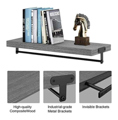 Estantería Flotante De Madera Y Metal Color Gris. - tienda online