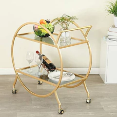 Mesa Auxiliar Móvil De Metal Y Vidrio,color Dorado/2 Niveles