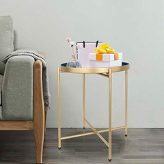 Imagen de Mesa Auxiliar Plegable De Metal Color Dorado.