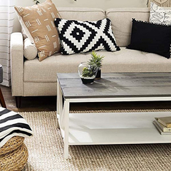 Mesa De Centro Con 2 Niveles De Madera Color Blanco. - tienda online