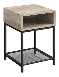 Mesa De Noche Con Estante De Madera Color Gris Y Negro.