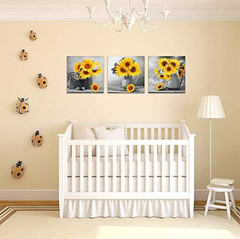 3 Piezas De Arte De Pared De Lona De Girasol - tienda online