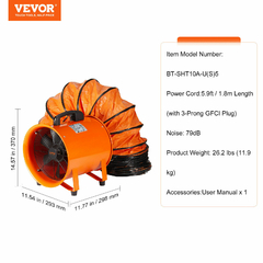 Ventilador soplador extractor VEVOR 10 pulgadas con ducto de 5 metros - comprar online