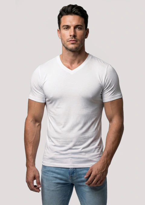 Camiseta Gola V Rasa Manga Curta