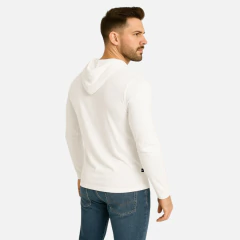 Camisa Gola V com Capuz e Cordinha Manga Longa - Moda Atemporal