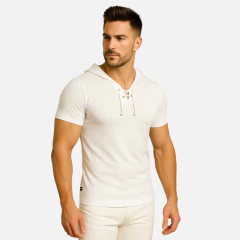 Camiseta Gola V com Capuz e Cordinha Manga Curta na internet