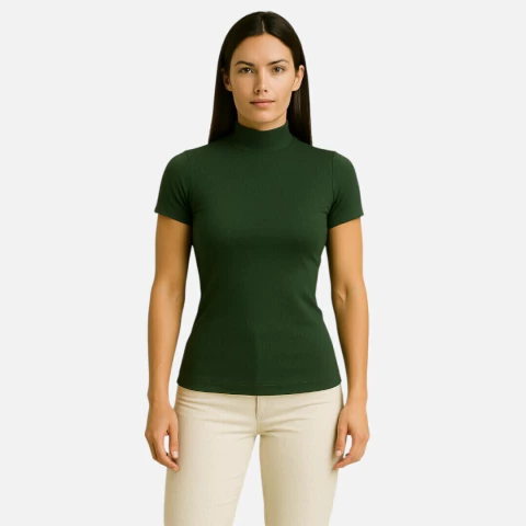 Blusinha Cacharrel Feminina Gola Alta Manga Curta - comprar online