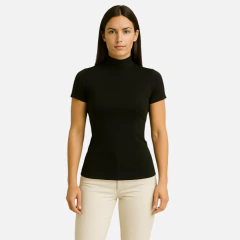 Blusinha Cacharrel Feminina Gola Alta Manga Curta - Moda Atemporal