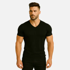 Camiseta Gola V Rasa Manga Curta