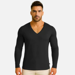 Camiseta Gola V Cavada Manga Longa - comprar online